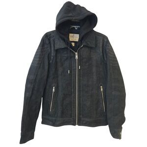 Mens Black Size Small Wilsons Leather Suede Jacket Detachable Hoodie Biker Zip